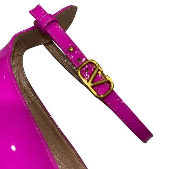 VALENTINO GARAVANI Tan-Go 155 Hot Pink Patent Platform Pumps 39 Logo New FLAW - Picture 8 of 14